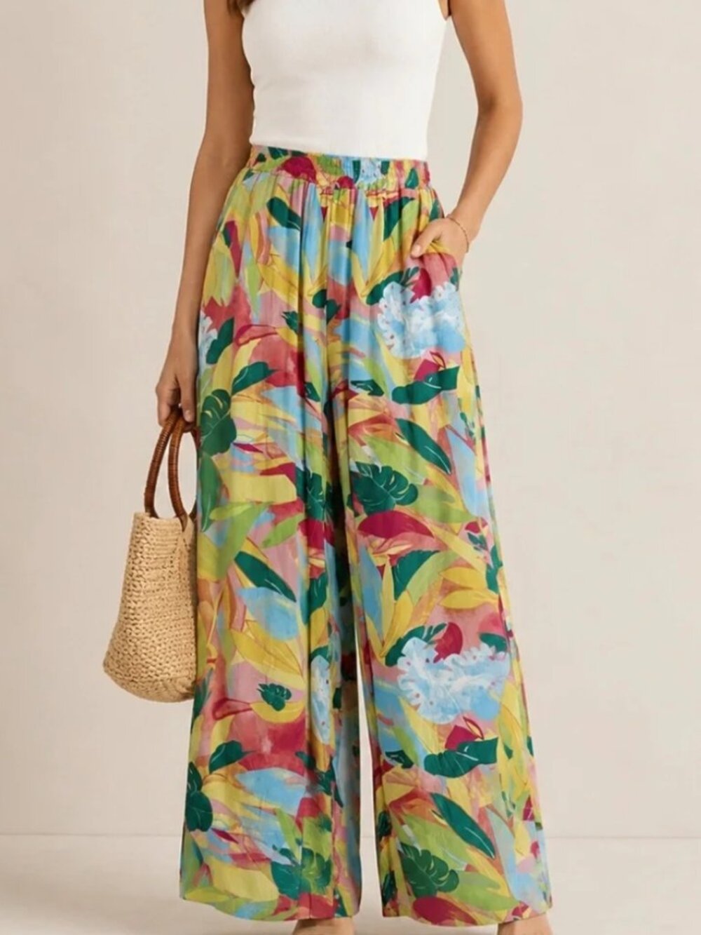 M Made in Italy Jade Palms Tropical Wide-Leg Pants – Size M (NWT)
